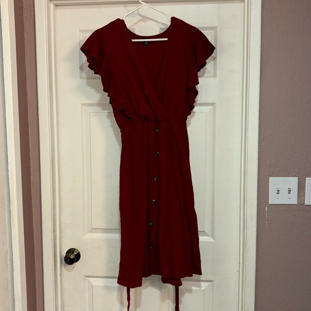 SHEIN wrap ruffle sleeve button detail midi dress